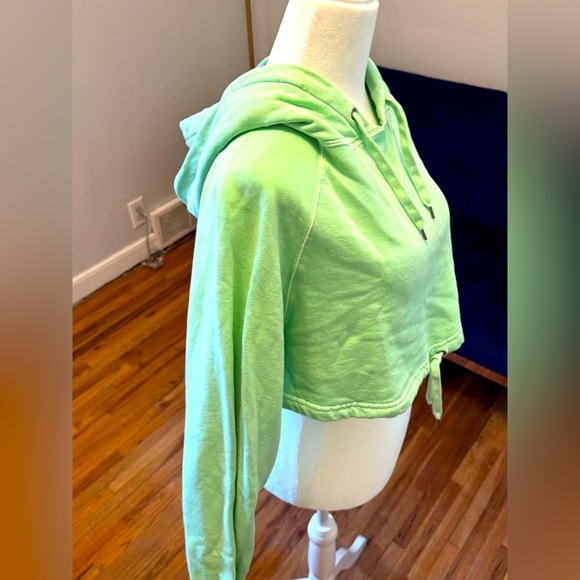 CHAMPION Yellow Green Neon Green Cropped Oversized Hoodie - Picture 1 of 7